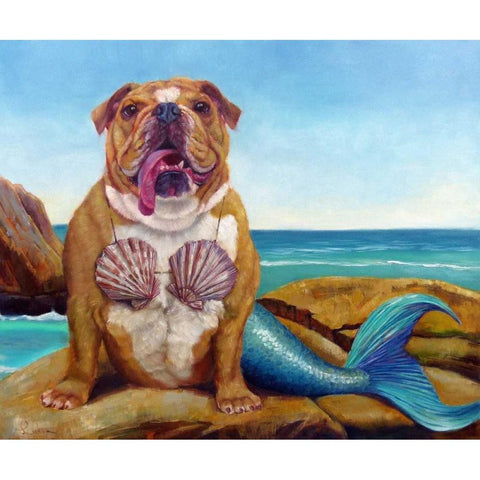 Mermaid Dog Gold Ornate Wood Framed Art Print with Double Matting by Heffernan, Lucia