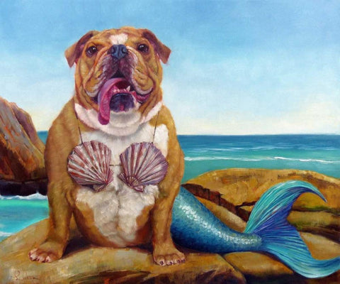 Mermaid Dog White Modern Wood Framed Art Print with Double Matting by Heffernan, Lucia