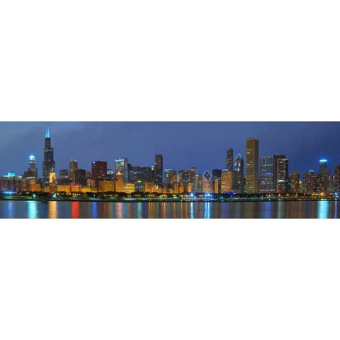 Chicago Skyline Gold Ornate Wood Framed Art Print with Double Matting by Hiers, Winthrope