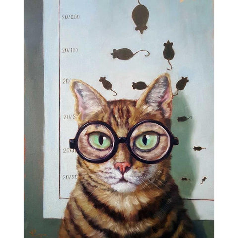 Feline Cat Exam Black Modern Wood Framed Art Print by Heffernan, Lucia