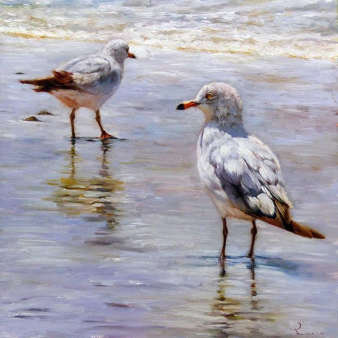 Waders White Modern Wood Framed Art Print with Double Matting by Heffernan, Lucia