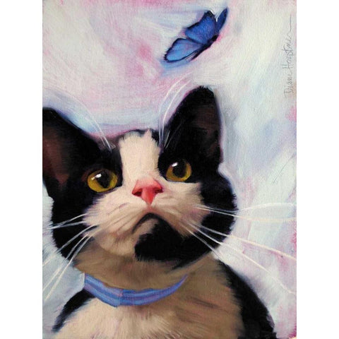 Cat and Butterfly Gold Ornate Wood Framed Art Print with Double Matting by Hoeptner, Diane