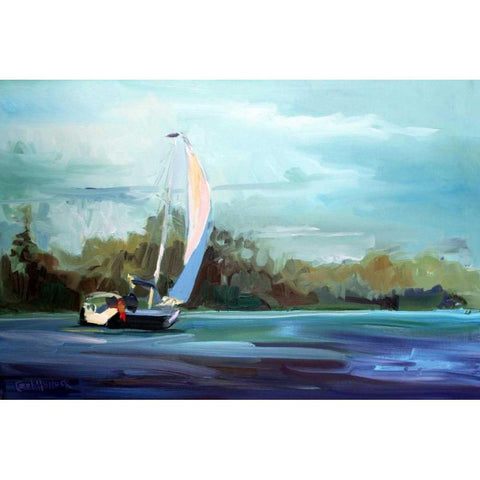 Sailboat Gold Ornate Wood Framed Art Print with Double Matting by Hallock, Carol