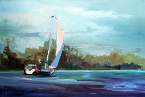 Sailboat White Modern Wood Framed Art Print with Double Matting by Hallock, Carol
