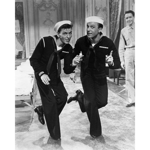 Anchors Aweigh 1945 with Frank Sinatra and Gene Kelly Black Modern Wood Framed Art Print with Double Matting by Unknown