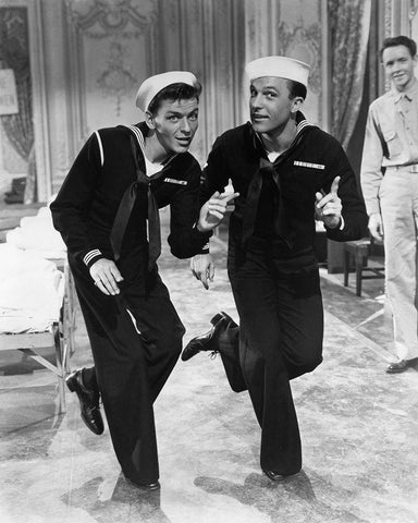 Anchors Aweigh 1945 with Frank Sinatra and Gene Kelly White Modern Wood Framed Art Print with Double Matting by Unknown