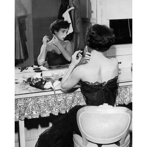 Elizabeth Taylor 1951 behind the Scenes A Place in the Sun White Modern Wood Framed Art Print by Unknown