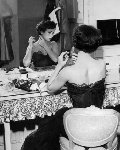 Elizabeth Taylor 1951 behind the Scenes A Place in the Sun Black Ornate Wood Framed Art Print with Double Matting by Unknown