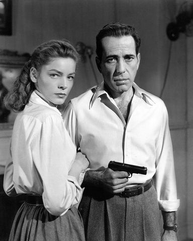 Lauren Bacall and Humphrey Bogart in Key Largo 1948 White Modern Wood Framed Art Print with Double Matting by Unknown