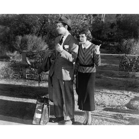 Clark Gable and Claudette Colbert 1934 It Happened One Night Black Modern Wood Framed Art Print with Double Matting by Unknown