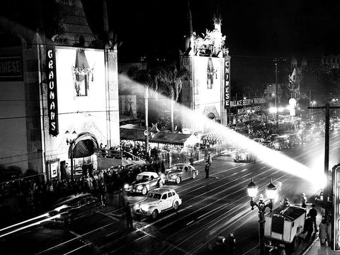 Graumans Chinese Theatre Hollywood Blvd. 1944 Black Ornate Wood Framed Art Print with Double Matting by Unknown