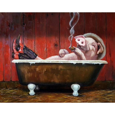 Hog Heaven Black Modern Wood Framed Art Print with Double Matting by Heffernan, Lucia