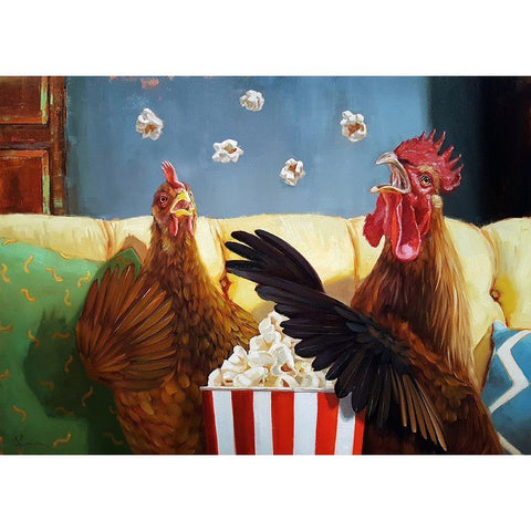 Popcorn Chickens Black Modern Wood Framed Art Print with Double Matting by Heffernan, Lucia