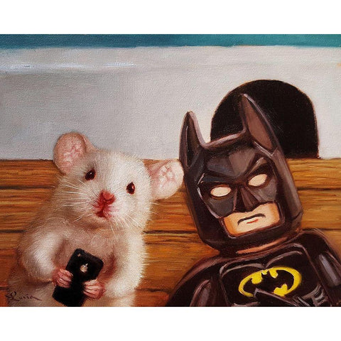 Selfie with Batman White Modern Wood Framed Art Print by Heffernan, Lucia