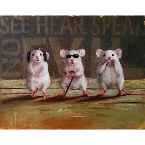 Three Wise Mice Black Modern Wood Framed Art Print with Double Matting by Heffernan, Lucia