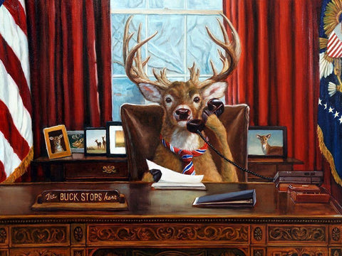 The Buck Stops Here Black Ornate Wood Framed Art Print with Double Matting by Heffernan, Lucia