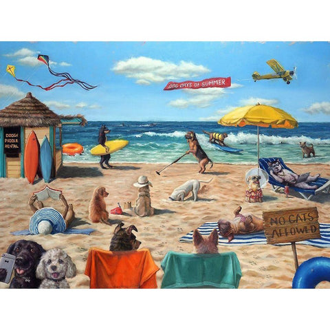 Dog Beach Gold Ornate Wood Framed Art Print with Double Matting by Heffernan, Lucia