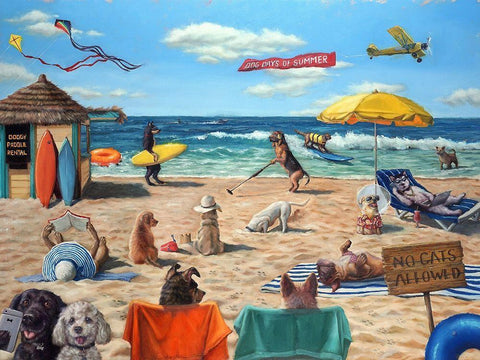 Dog Beach White Modern Wood Framed Art Print with Double Matting by Heffernan, Lucia