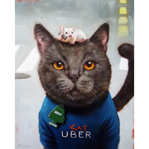 Cat Uber White Modern Wood Framed Art Print by Heffernan, Lucia