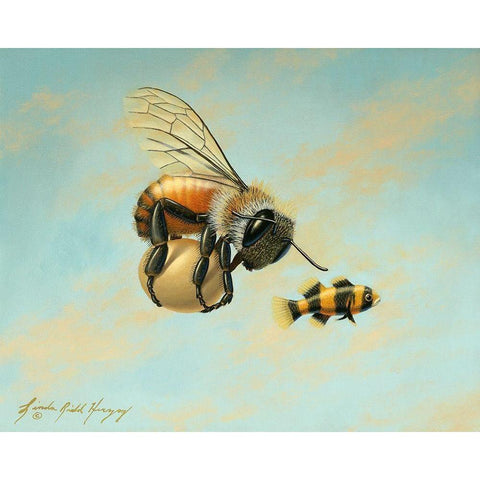 Beeing Egg Snatched Gold Ornate Wood Framed Art Print with Double Matting by Herzog, Linda Ridd