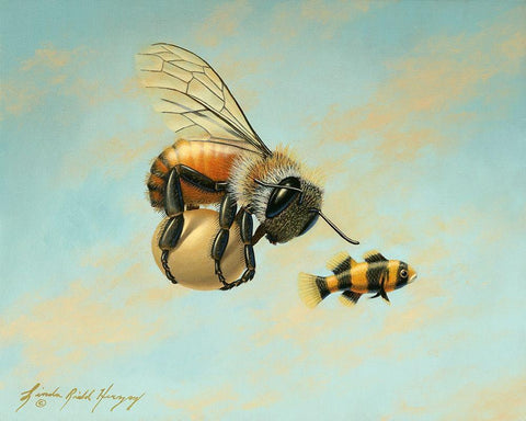 Beeing Egg Snatched White Modern Wood Framed Art Print with Double Matting by Herzog, Linda Ridd