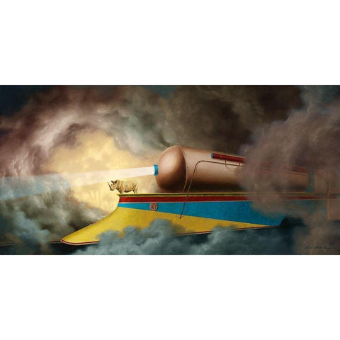 Rhino Train Black Modern Wood Framed Art Print by Herzog, Linda Ridd