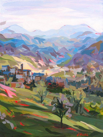 Italian Hillside White Modern Wood Framed Art Print with Double Matting by Hastie, Joanne