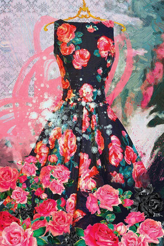 Tiffany Rose Black Ornate Wood Framed Art Print with Double Matting by Hastings, Porter