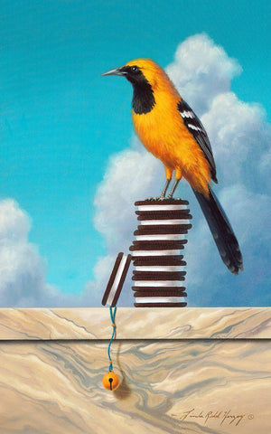 Oriole Oreos Black Ornate Wood Framed Art Print with Double Matting by Herzog, Linda Ridd