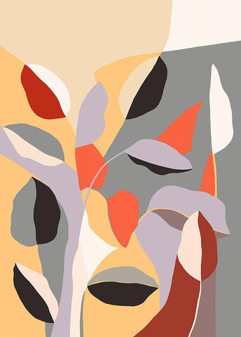 Happy Leaves B White Modern Wood Framed Art Print with Double Matting by Horvat, Ioana