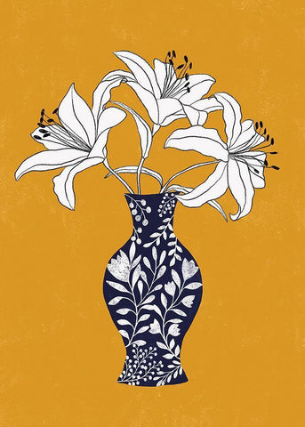 Lily On Yellow White Modern Wood Framed Art Print with Double Matting by Horvat, Ioana