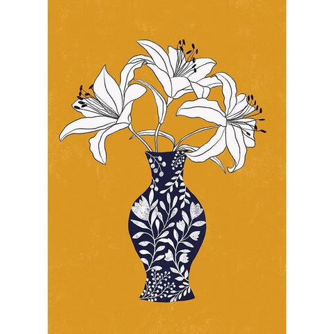 Lily On Yellow Black Modern Wood Framed Art Print by Horvat, Ioana