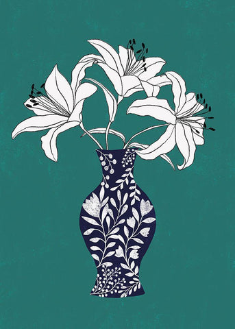 Lily On Teal Black Ornate Wood Framed Art Print with Double Matting by Horvat, Ioana