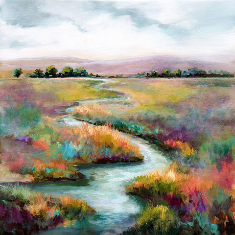 Meandering Stream Black Ornate Wood Framed Art Print with Double Matting by Hale, Karen