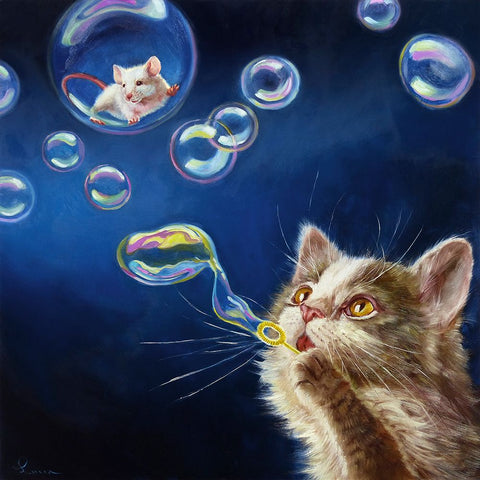 Blowing Bubbles White Modern Wood Framed Art Print with Double Matting by Heffernan, Lucia