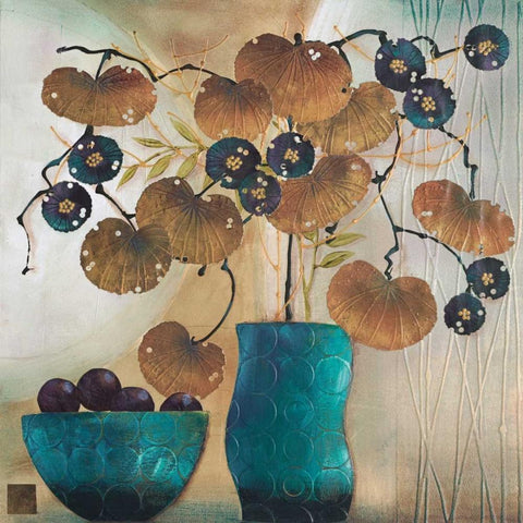 Raku Bowl and Vase Black Ornate Wood Framed Art Print with Double Matting by Hughlock, Margaret