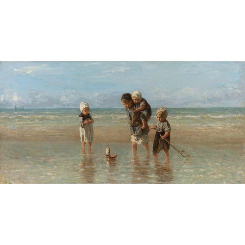 Children of the Sea-1872 White Modern Wood Framed Art Print by Israels, Jozef