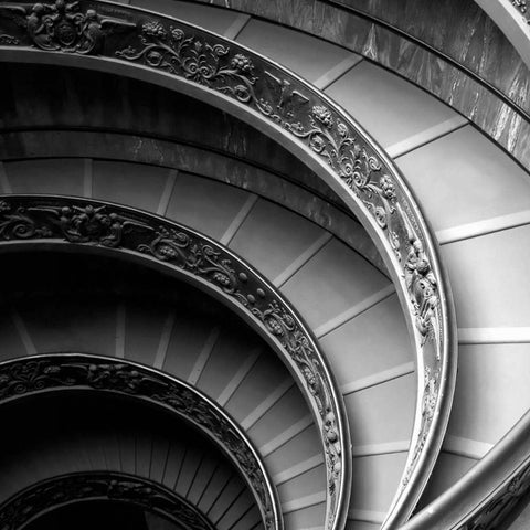 Spiral Staircase No. 1 Black Ornate Wood Framed Art Print with Double Matting by PhotoINC Studio