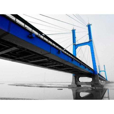 Suspension Bridge in Blue Black Modern Wood Framed Art Print with Double Matting by PhotoINC Studio