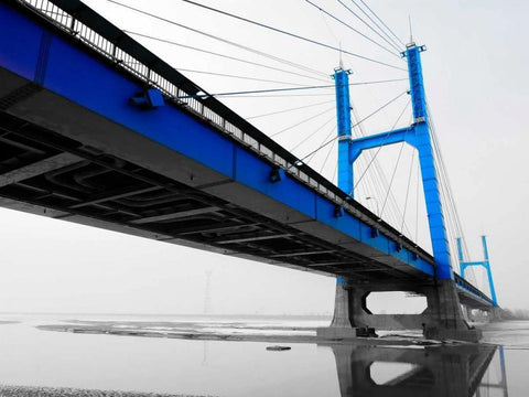 Suspension Bridge in Blue Black Ornate Wood Framed Art Print with Double Matting by PhotoINC Studio
