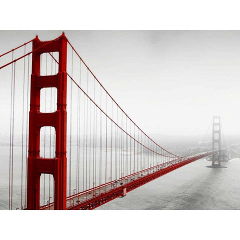Golden Gate Bridge in Fog White Modern Wood Framed Art Print by PhotoINC Studio