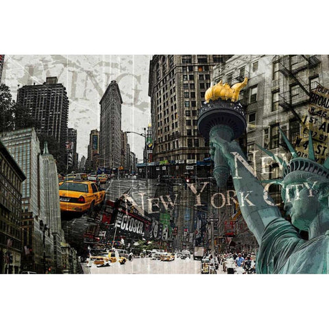 New York Black Modern Wood Framed Art Print with Double Matting by GraphINC