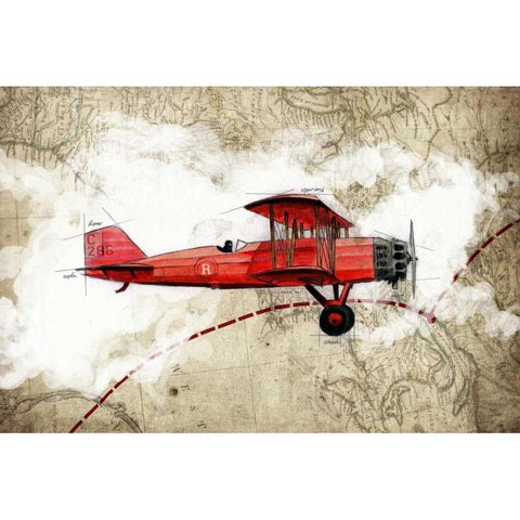 Biplane 3 Black Modern Wood Framed Art Print with Double Matting by GraphINC Studio