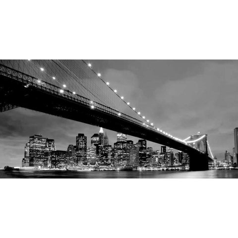 Brooklyn Bridge View Black Modern Wood Framed Art Print with Double Matting by PhotoINC Studio