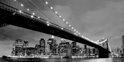 Brooklyn Bridge View White Modern Wood Framed Art Print with Double Matting by PhotoINC Studio