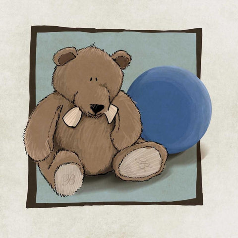 Teddy Bear and Ball Gold Ornate Wood Framed Art Print with Double Matting by GraphINC