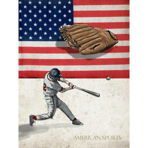 American Sports-Baseball 1 Gold Ornate Wood Framed Art Print with Double Matting by GraphINC Studio