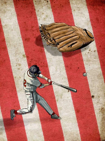 Amercan Sports-Baseball 2 White Modern Wood Framed Art Print with Double Matting by GraphINC Studio