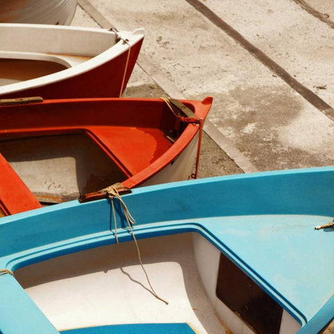 Colorful Boats White Modern Wood Framed Art Print with Double Matting by PhotoINC Studio