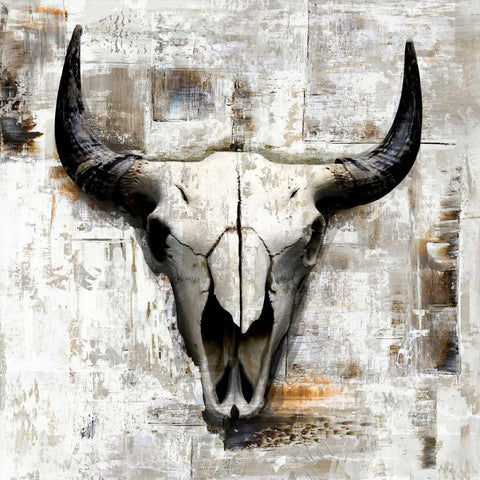 White Cowskull Gold Ornate Wood Framed Art Print with Double Matting by GraphINC